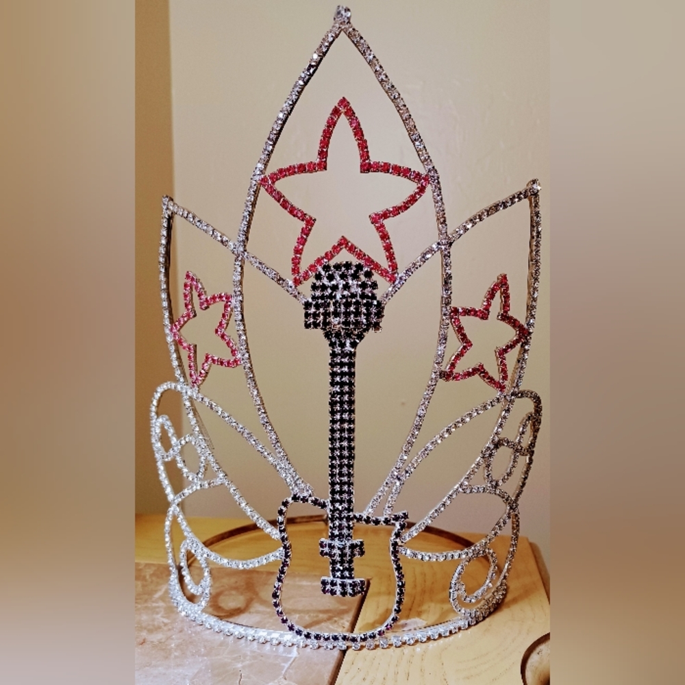 Rhinestone Beauty Pageant Crown 9" TALL Custom Winner Guitar Rock Vintage